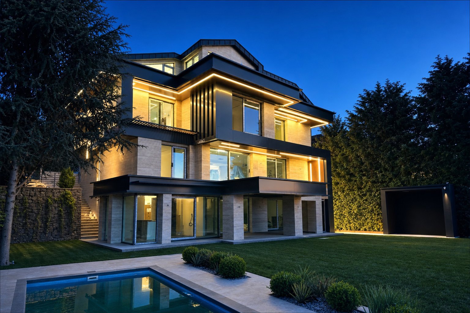 Acarkent Villa — Kompozit & 2 cm mekanik sistem traverten cephe